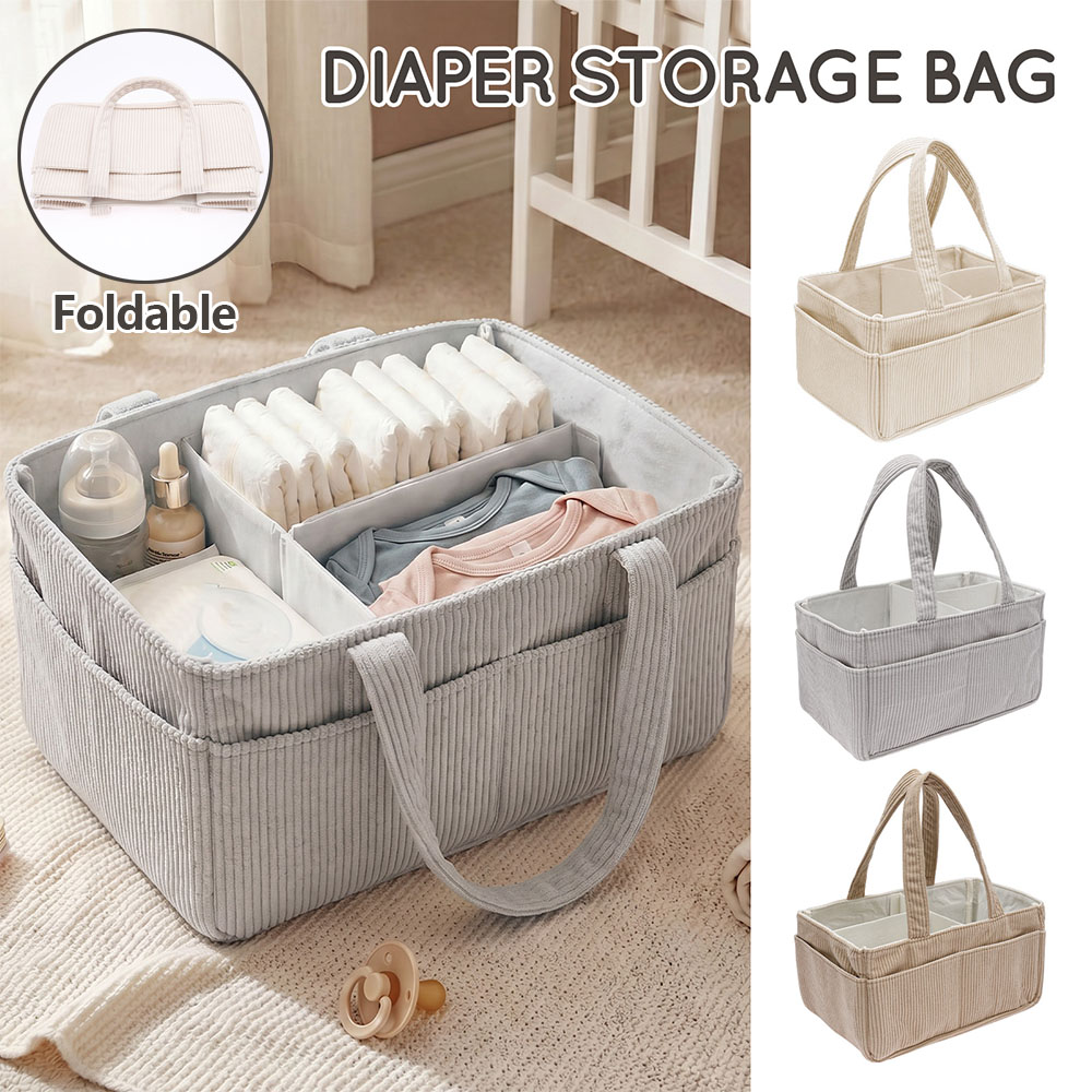 Baby Products Basket - Tragbarer Baby-Windel-Organizer aus Weichem Cord, Faltbarer