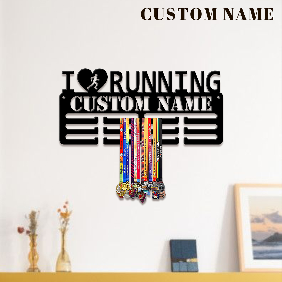 Baby Products Decoration - Personalisierter 'I Love Running' Metall-Medaillenhalter, Valentinstagsgeschenk,